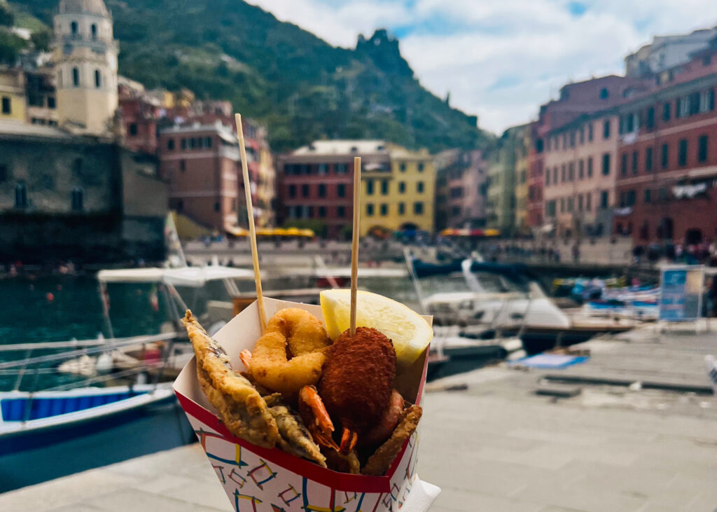 Eating seafood in Vernazza